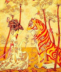 a painting of a woman and a tiger